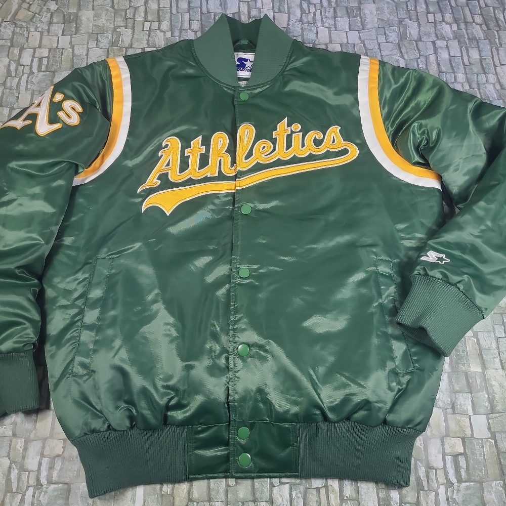 Retro Oakland Athletics A's bomber Jacket by Starter Sz L Green